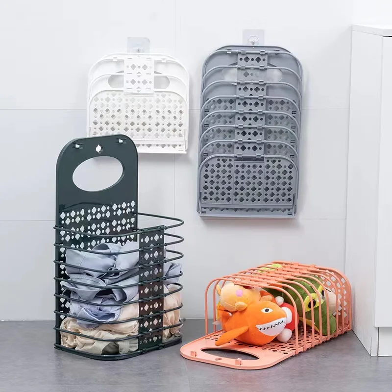 Plastic Collapsible Hanging Laundry Basket with Carry Handle Space