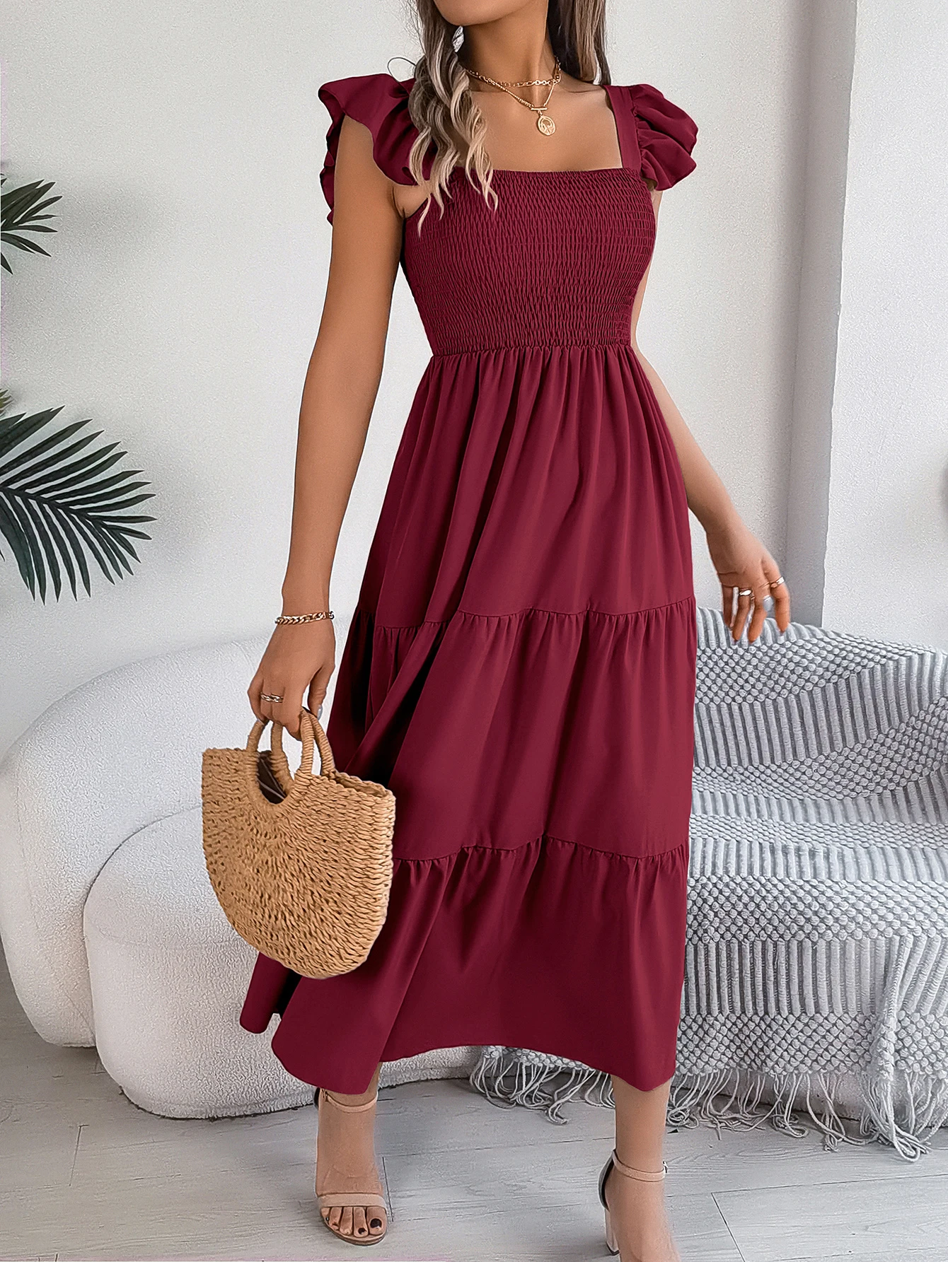 Women Solid Color Sleeveless Holiday Dress