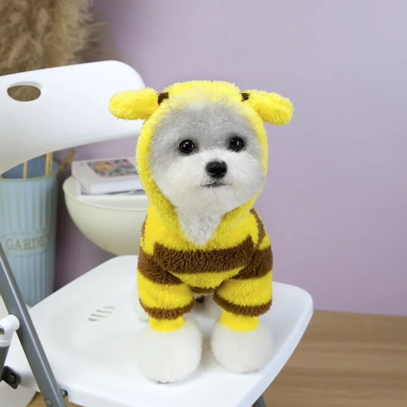 강아지 애완동물 옷 벌 스타일 플러시 코스튬 따뜻한 옷 강아지 스웨터 소형견용 애완동물 옷 가을 겨울 플러시 고양이 옷