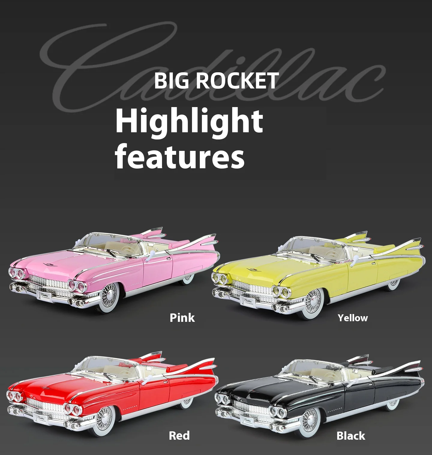 1:24 Cadillac Eldorado retro luxury convertible Diecast sports car