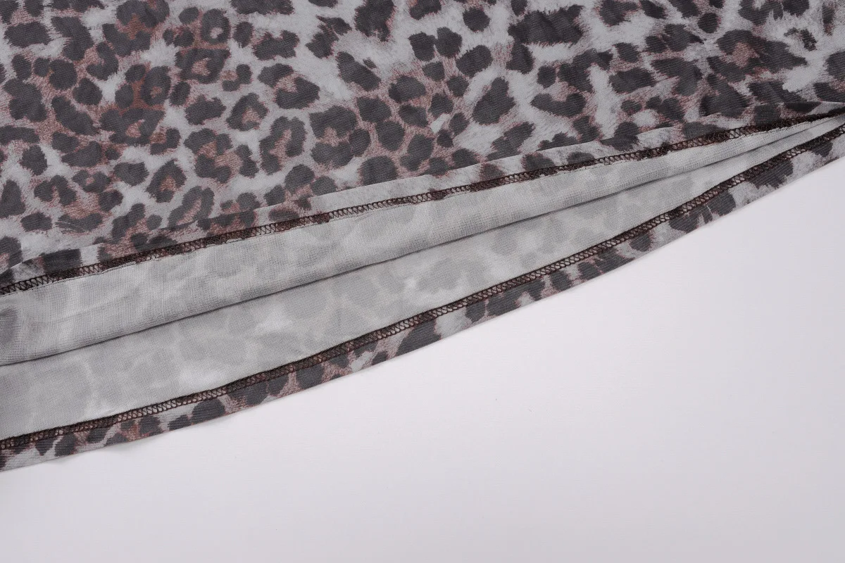 JULISSA MO Conjunto de dos piezas con estampado de leopardo para mujer, vestido sexy transparente de manga larga, vestido femenino de otoño ajustado, elegante, para fiesta y club.