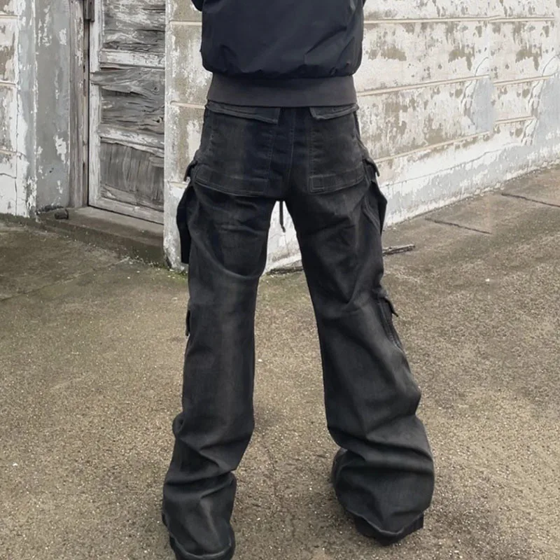 PFNW High Street Drawstring Zipper Sliced Wide Leg Cargo Pants Msn's Casual Loose Straight Trousers Loose Denim Pants 28W5963 4