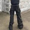 PFNW High Street Drawstring Zipper Sliced Wide Leg Cargo Pants Msn's Casual Loose Straight Trousers Loose Denim Pants 28W5963 4
