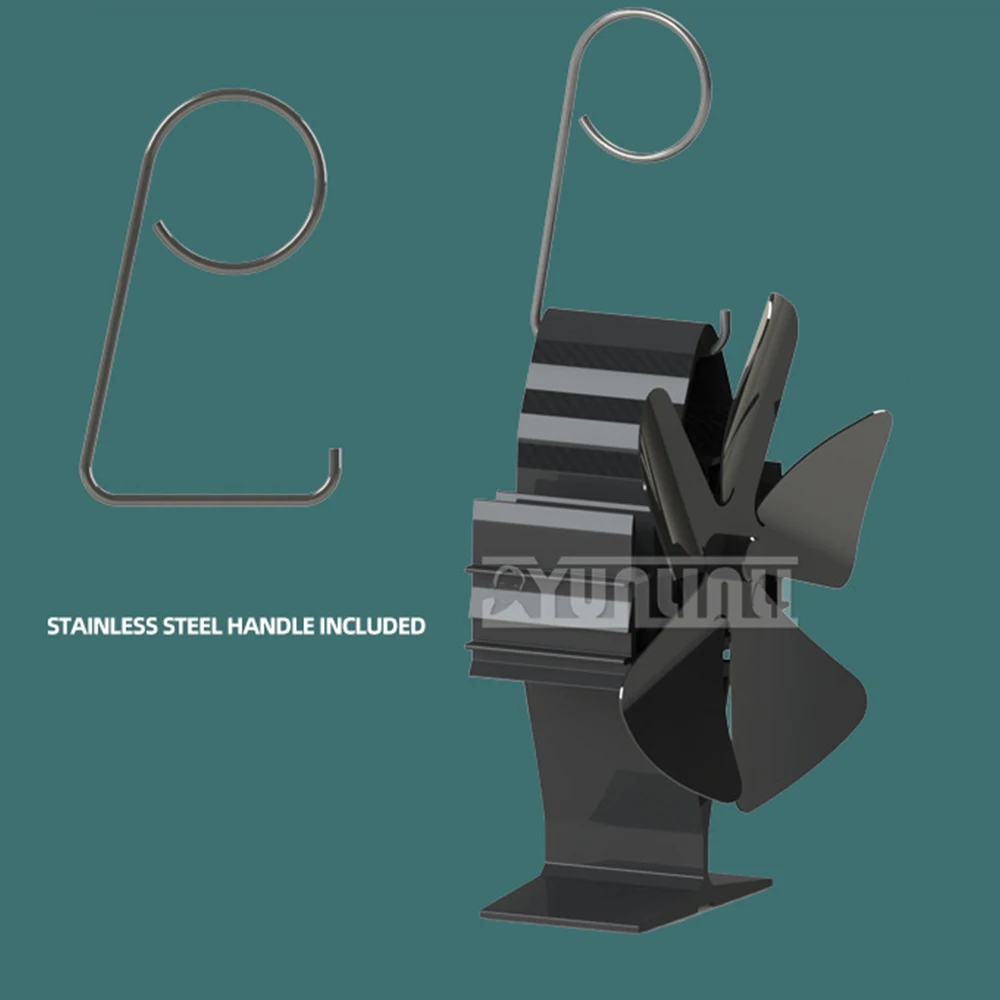 Black Fireplace 5 Blades Heat Powered Stove Fan,Home Efficient Heat Distribution,Thermal Power Fireplace Fan