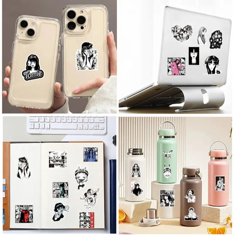50Pcs Tomie Junji Ito 스티커 공포 애니메이션 스티커 미학 스케이트 보드 가방 노트북 Tomie Kawakami 낙서 데칼