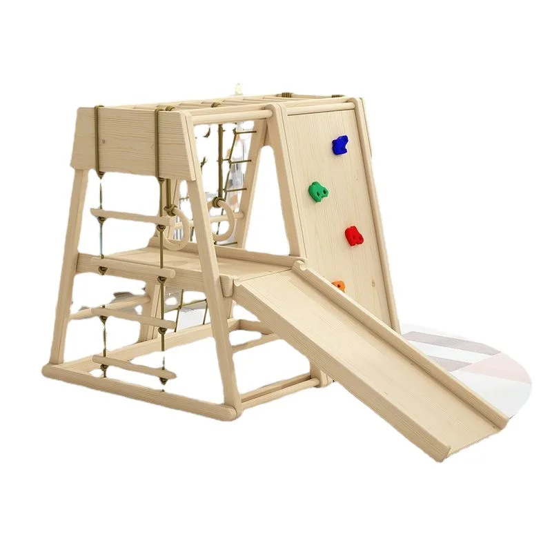 Children's solid wood climbing frame indoor baby wooden slide swing rock climbing combination home small amusement park