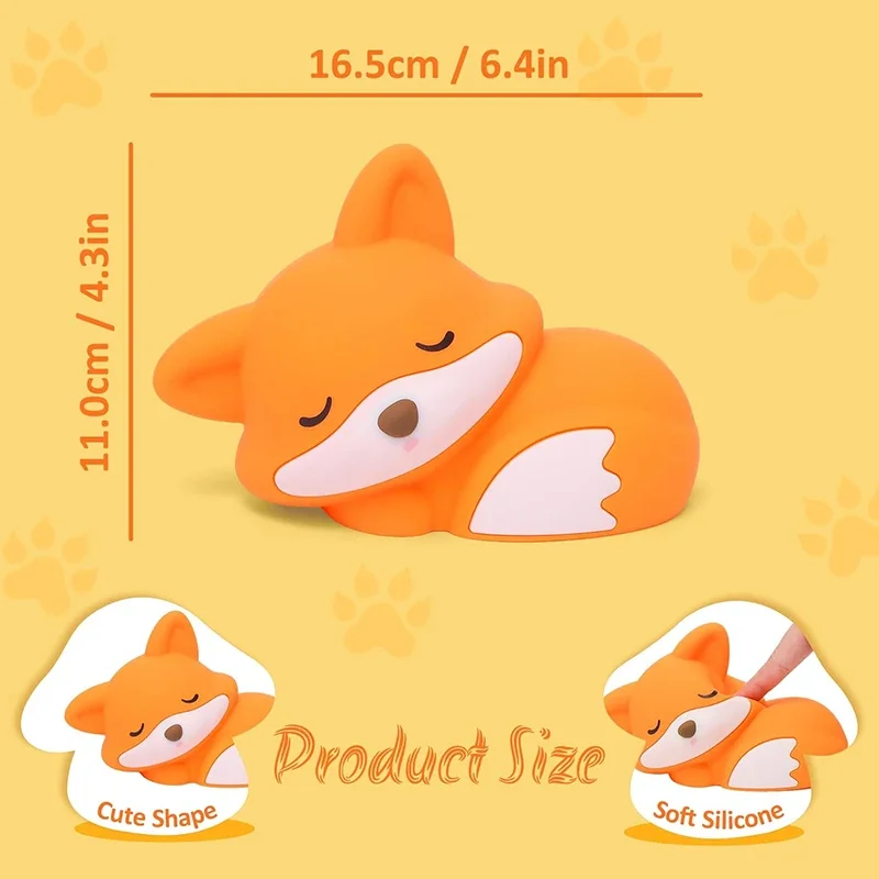 Fox Night Light, Cute Silicone Nightlight Gifts for Kids, Animal Lights with Touch Control, Timer and USB Rechargeable
