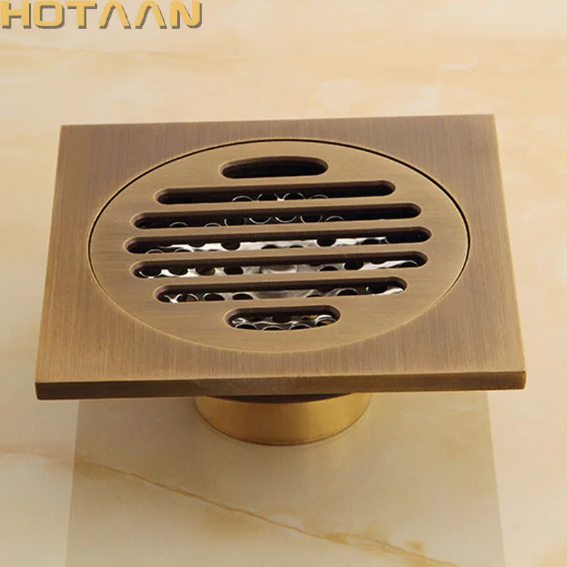 Antique Brass Carved Flower Art Bathroom Accessory Floor Drain Waste Grate 100mm*100mm floor drain