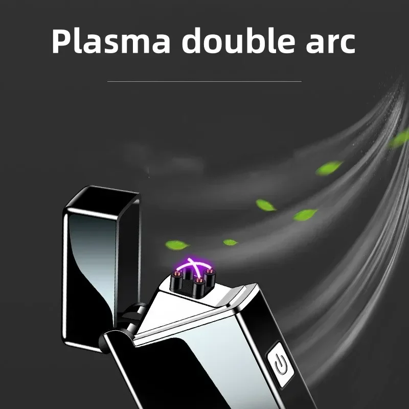 Electric Windproof Lighter Double Arc Flameless Plasma Rechargeable Lighter Portable Cigarette Smok Accessories Mens Gift
