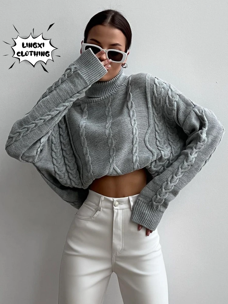 

Winter Fashion Retro Women's Warm Knit Pullover High Neck Elegant Street Style Warm Top Jacquard Versatile Cashmere Sweater