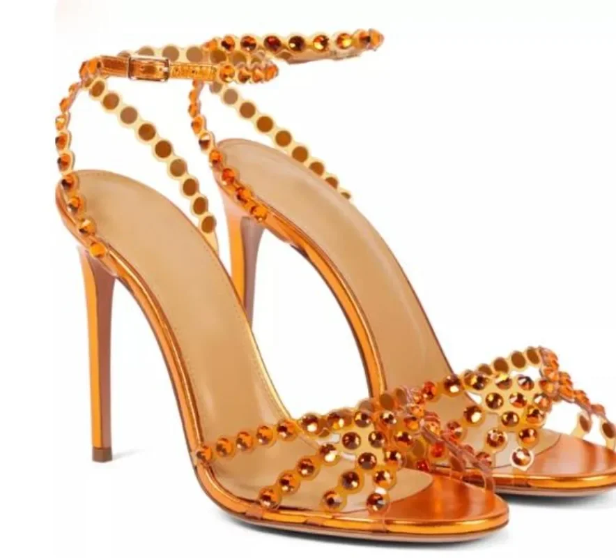 

Summer Ladies Red High Heel Sandals Super Pvc Open Toe Women's Shoes Wedding Banquet Party High Heels Luxury Brand Pearl Sandal