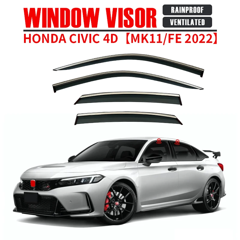 

For HONDA CIVIC Sedan FA FB FC 2006-2011 2012-2015 2016-2021 2022-2023 Plastic Window Visor Vent Shades Sun Rain Deflector Guard