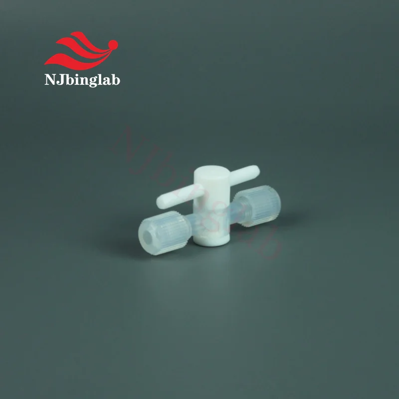 NJbinglab PFA 2-Way Manual Stop Valve for 1/4 Tube Semiconductor Manufacturing Chemical Transfer