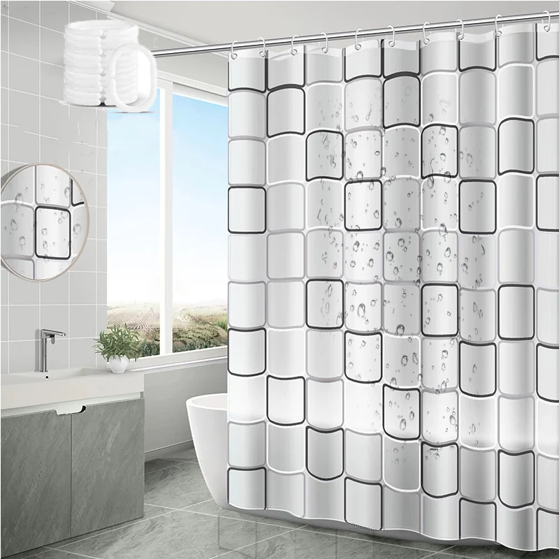 Waterproof Mildew-Resistant Modern Printed Shower Curtain with Hooks