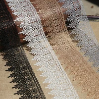 2Yard/Lot Floral Embroidered Water Soluble Lace Ribbon DIY Apparel Sewing Fabric Black White Handmade Crafts 9.5cm Wide