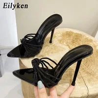 Eilyken Sexy High Heels Slipper Women Summer Fashion CRYSTAL Narrow Band Pointed Toe Slides Stripper Party Sandal Mule Shoes - Image 4