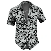 Skull Lapel Men'S Shirts Horror 3d Print Casual Hawaiian Shirts Man Retro Shirt For Man Street Button Short Sleeves Male Clothes 1