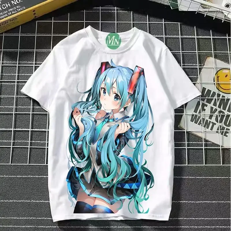 Hatsune Miku Co-Branded Cartoon Print Ladies' T-Shirt - 2D Animation Style