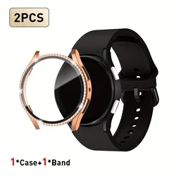 Elegant Strap and Diamond - Accented Case for Smartwatches - Set of 2 (Black and Rose Gold)
