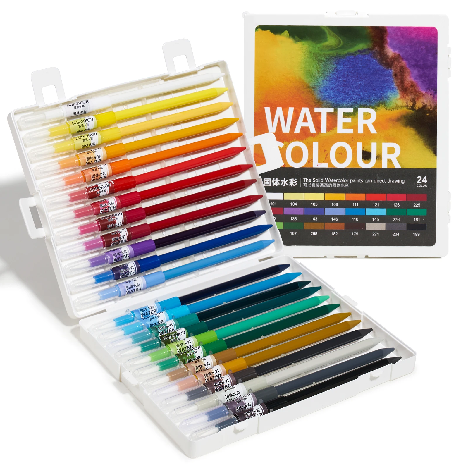 LIGHTWISH Creative Watercolor Crayons, 24 Vibrant Shades Dual Ended Watercolor Sticks & Brush for Painting and Blending