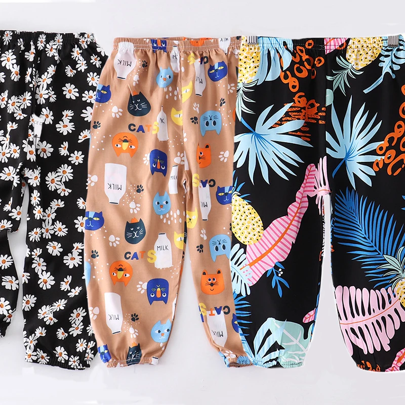 Kids Boys Summer Pants Sleepwear New Young Children Clothes Cropped Pants Teenager Pajamas Sleep Bottoms Floral Printed Trousers
