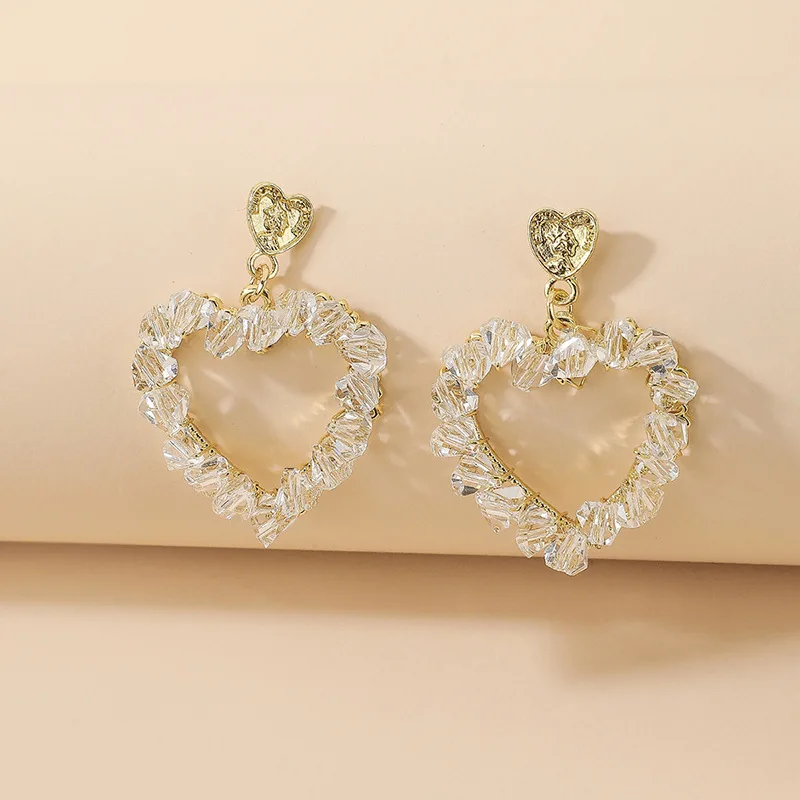

European and American Women's Crystal Portrait Heart Earrings Ins Earrings
