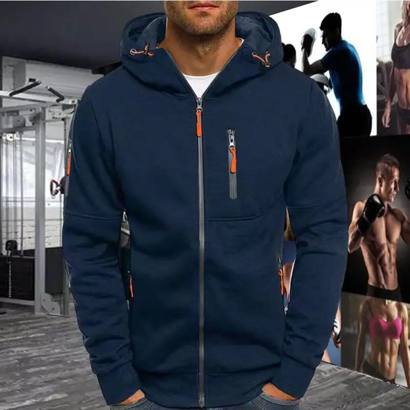 

Men's Jacket Hooded Coat Autumn Outdoor Casual Zip Pocket Sweatshirt Solid Color Fashion Fitness Sportswear Men's Jacket Hoodies