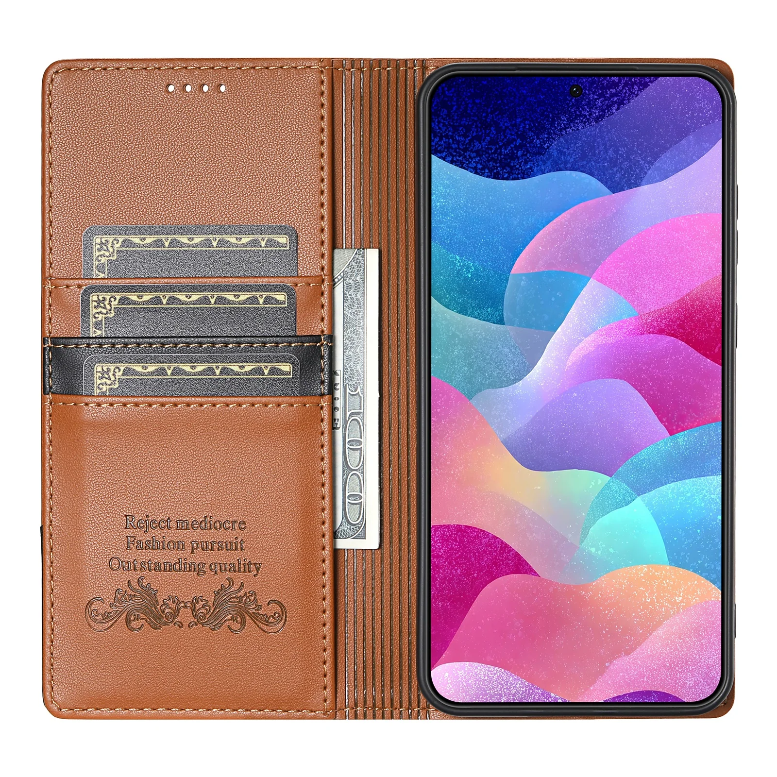 Leather Magnetic Card Holder Wallet with RFID Protection