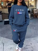 Ensemble sweat à capuche pour femme, 2 pièces, drapeau cubain, lettres imprimées, pantalon de survêtement, poche décontractée, ample, tenues de Jogging, vêtements polaires d'hiver 2