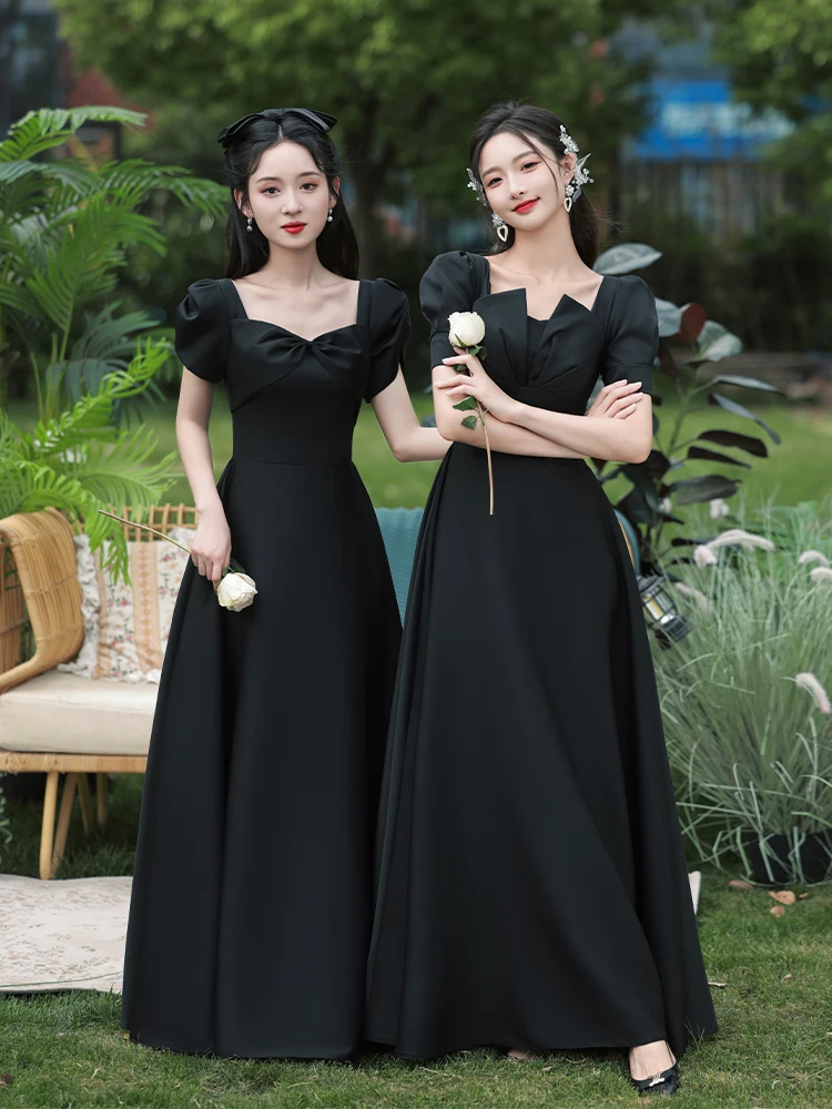 Black long sweat lady girl women princess bridesmaid banquet party ball prom dress gown performance