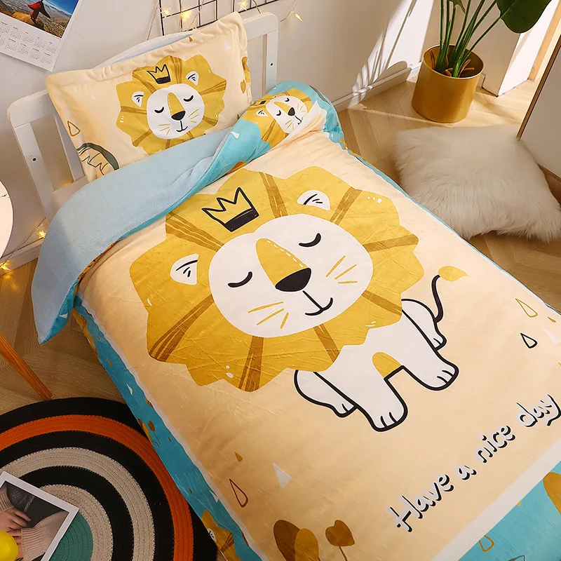 Newborn Baby Quilt Cover Winter Coral Velvet Soft Breathable Baby Sleep Cartoon Printing Quilt Protector Kindergarten Bedding