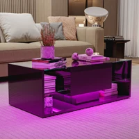 Table basse flottante LED Comanlai Nordic à finition brillante, console de contrôle multimédia avec éclairage LED, étagère en verre avec tiroirs de rangement, table basse, table d'appoint de canapé, meubles de salon, table élégante pour la maison 8