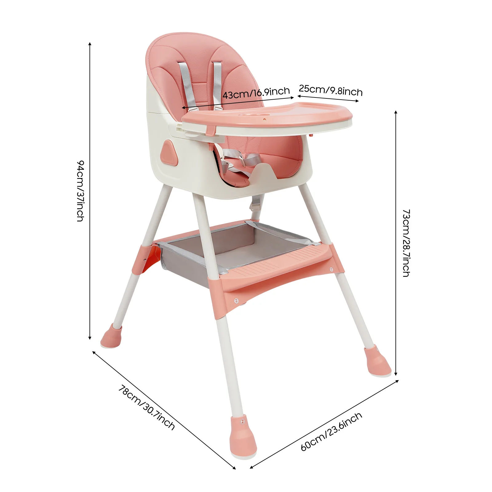 Multifunktionaler 2-in-1 Baby-Hochstuhl mit PU-Kissen, 5-fach Verstellbarem Tablett und Fußstütze für Kinder von 6 Monaten bis 6 Jahren – Detail 1