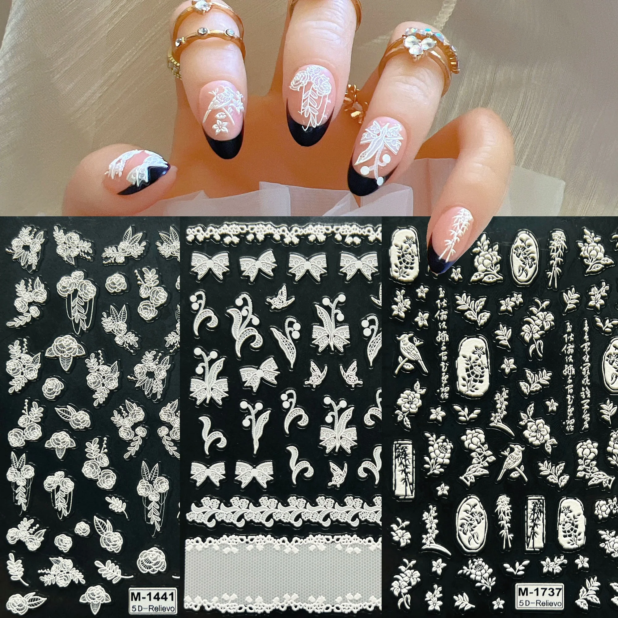 1pc Nail Art 5D Relievo Cute Euro Lace Dragon Peacock Bohemia Sticker Sheet Nail Art Decoration M
