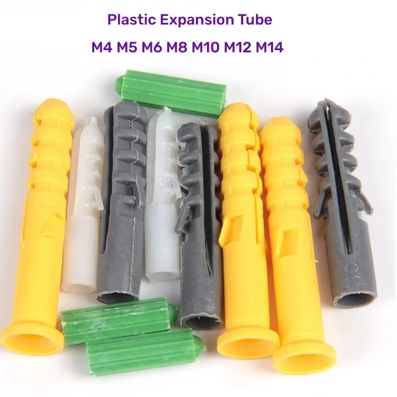Drywall Anchor Kit Expansion Plugs Hollow Wall Anchor Set Plastic Wall Anchor Expansion Bolt Set 5~30pcs Plastic Expansion Tube Pipe Wall Anchors Plugs M4M5M6M8M10M12M14 Nylon Plunger Expansion Screw Anchors Length 20~100mm