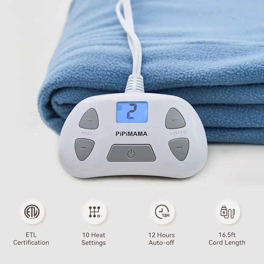 Electric Heated Blanket Twin Size 84x62 Polar Fleece Sherpa 10 Heating Levels Fast Heating 12 Hour Auto Shut Down Safe Warm