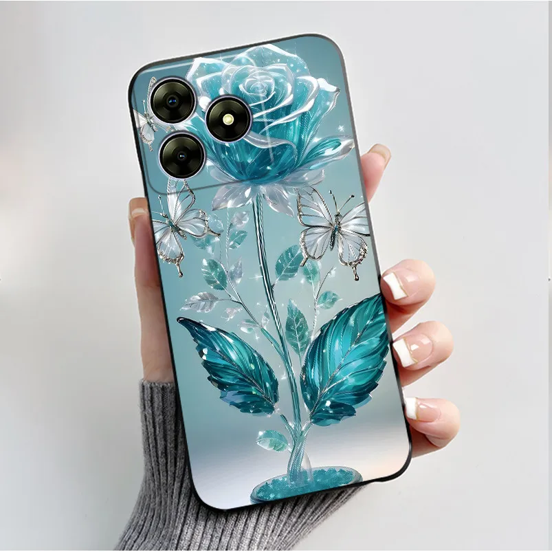 Cute Flower Cartoon Printed Soft Silicone Phone Case — Black Shell Cover