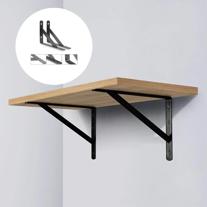 6PCS Shelf Floating Shelf Tripod Bracket Heavy Duty Black Steel for Decorative Wall Mount Joint Angle with Screws