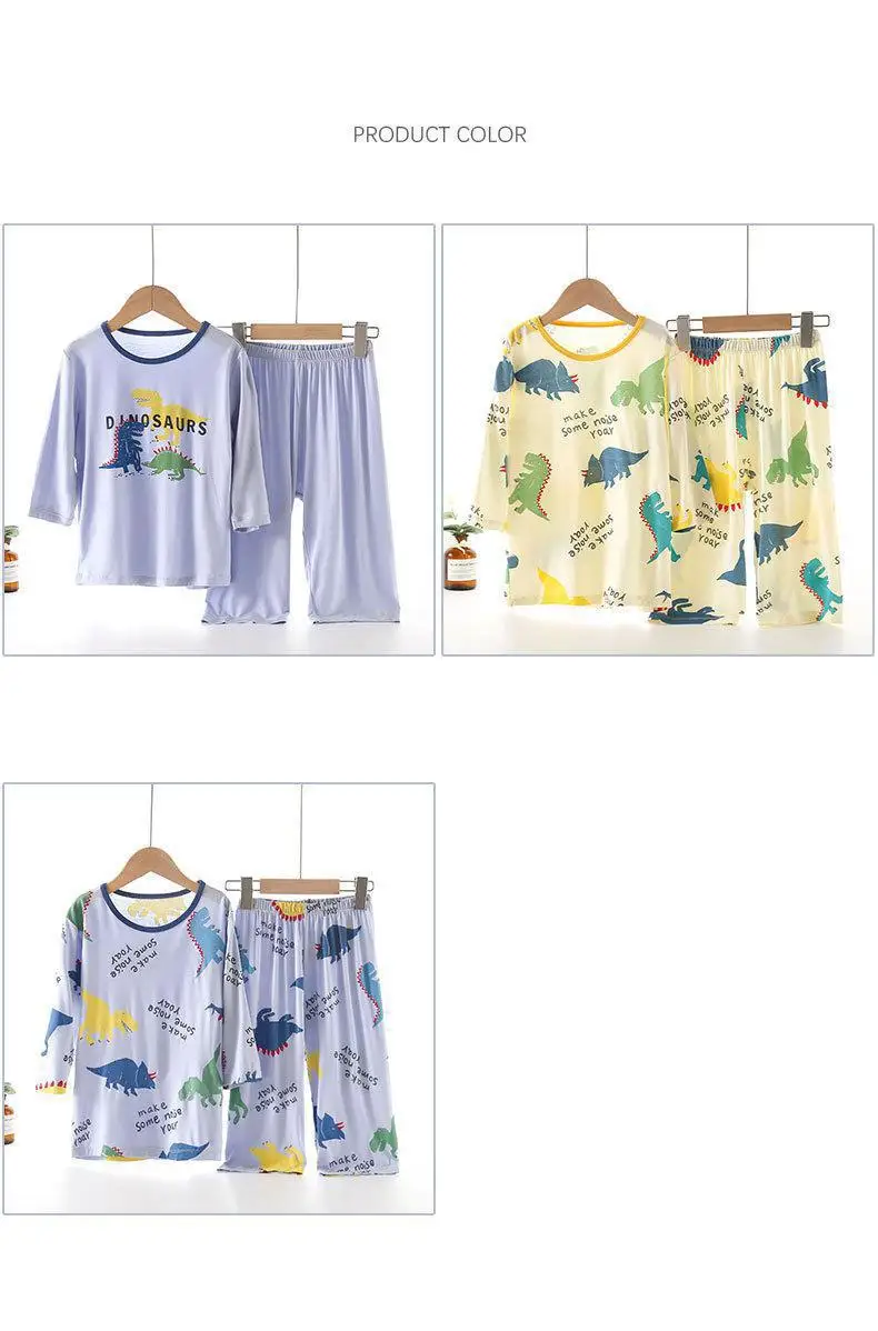 Children Home Wear Clothes Set Summer Short Sleeve Baby Boys Nightwear Clothes Modal Cartoon Dinosuar Kids Boys Pajamas Sets nightgowns elegant