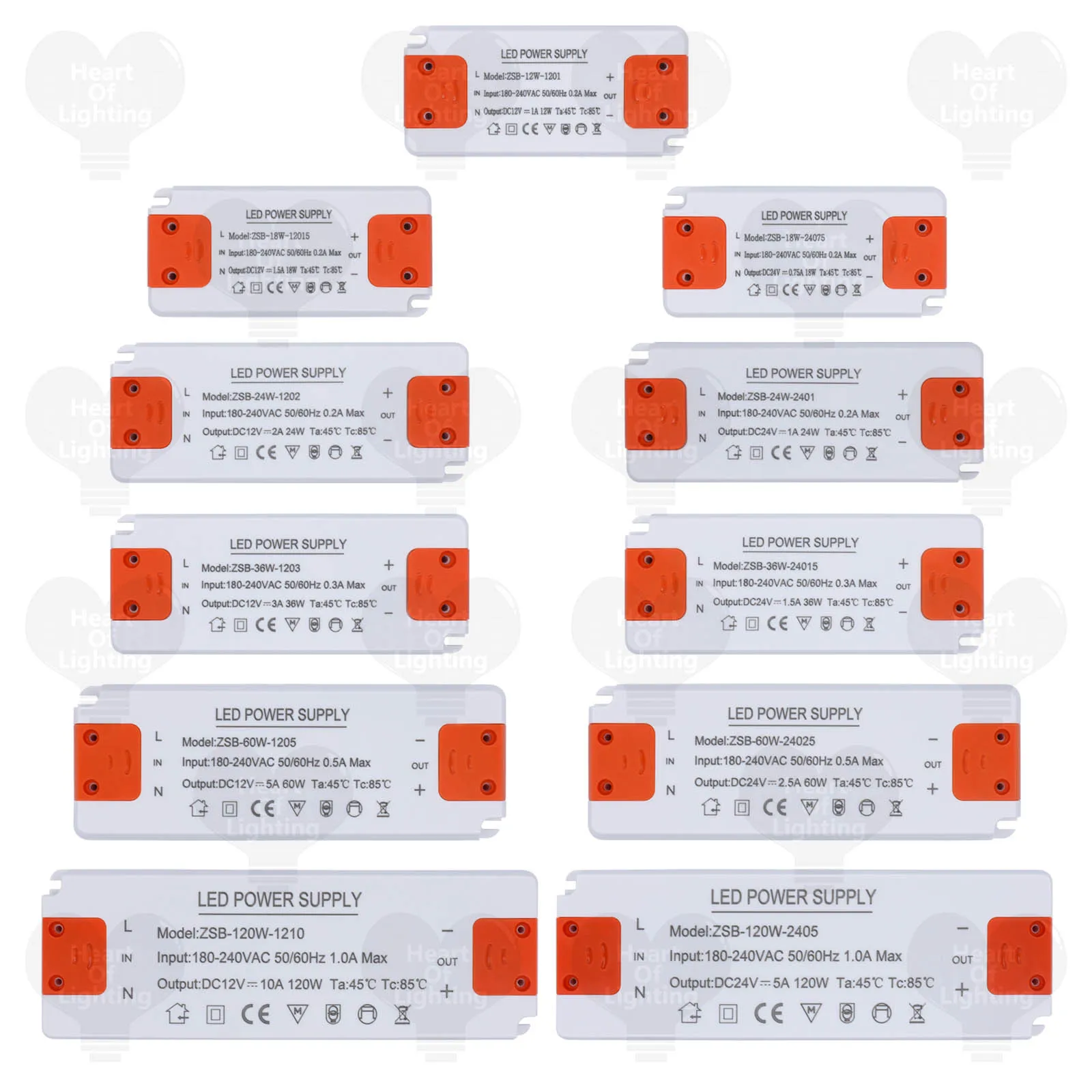 Ultra-Thin LED Power Supply Transformer for Strip Lighting, 12W-120W, DC 12V/24V