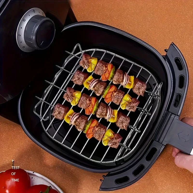 1SetofAirFryerSquareGrillStainlessSteel,with4BarbecueSkewersGrill,AirFryerAccessories,CookingRack,Kitchen-AliExpress