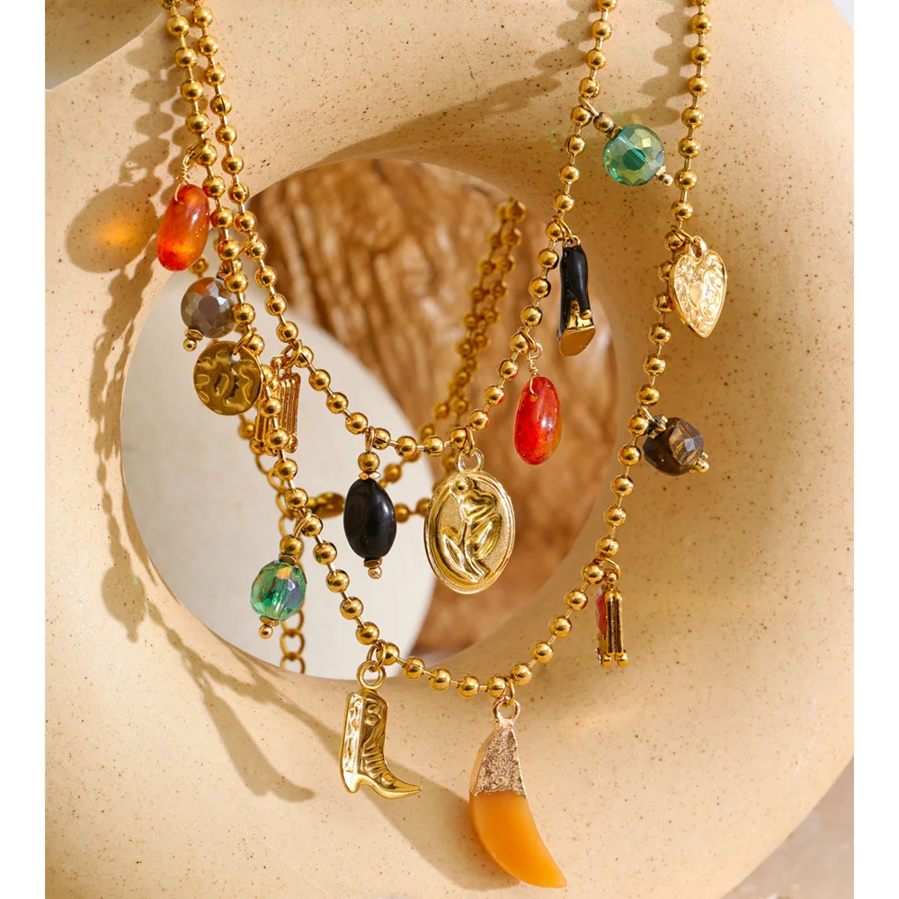 Yhpup Acrylic Heart Necklace Double-Layer Chain Jewelry