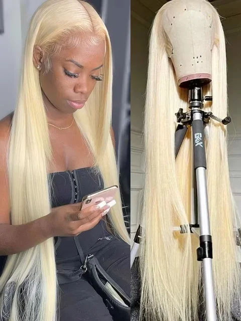 Perruque Lace Frontal Wig naturelle lisse, blond miel Transparent HD, 30 40 pouces, couleur 613, 13x6, densité 200 1