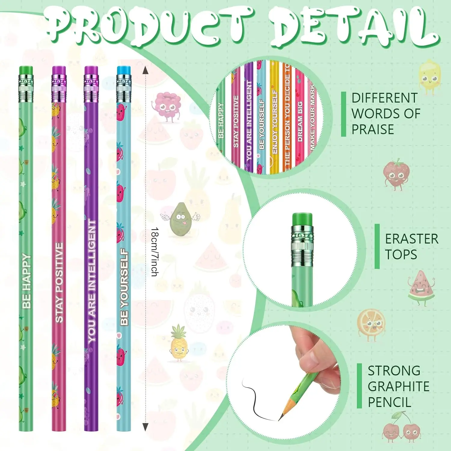 Smelly Pencils for Kids Inspirational H Pencils with Erasers Cylinder Colorful Fun Wood Pencils Motivational Graphite 4