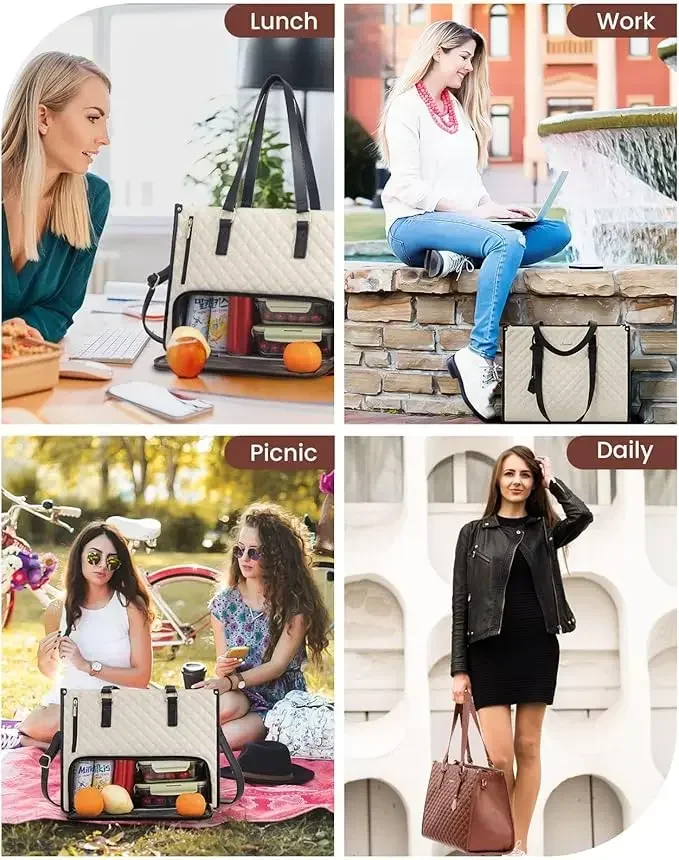 Borsa Tote 2 In 1 Con Scomparto Lunch Isolato – Per Laptop 17,3”, Ecopelle Impermeabile, Elegante