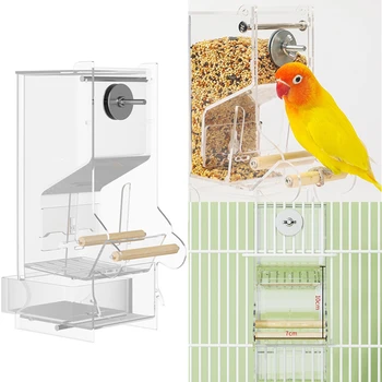 Bird Feeder For Cag Clear Automatic Acrylic Bird Food Container With Perch Cage Accessories Clear Parakeet Food