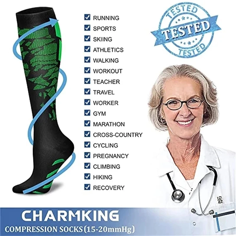 Compression Socks Running Men Women Floral Prints Stockings Sports Anti-Fatigue 3 Pairs Lot Pack Bulk soccer socks