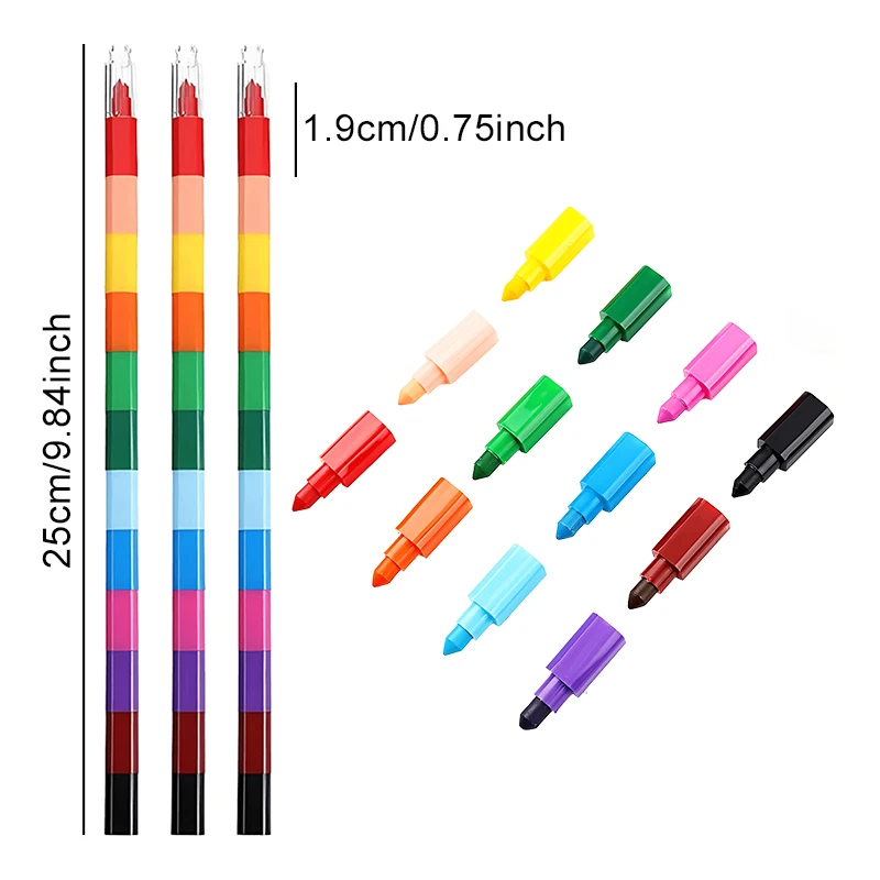Vibrant 12-Color Stackable Rainbow Crayon Set - Creative Stationery and Fun Building Blocks Gift