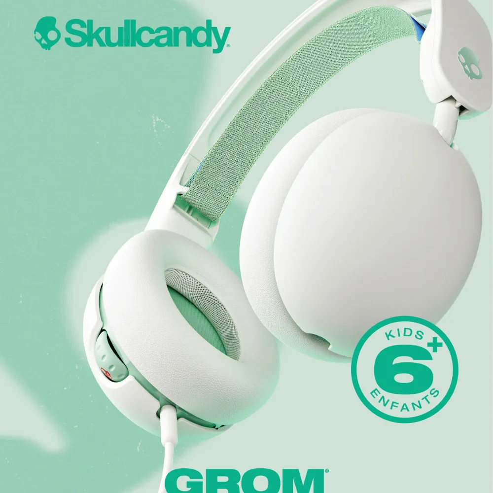 Skullcandy Grom 무선 어린이 헤드폰, HD 통화, 마이크 음성 어시스턴트, 감각 베이스 헤드셋, 대용량 배터리 선택