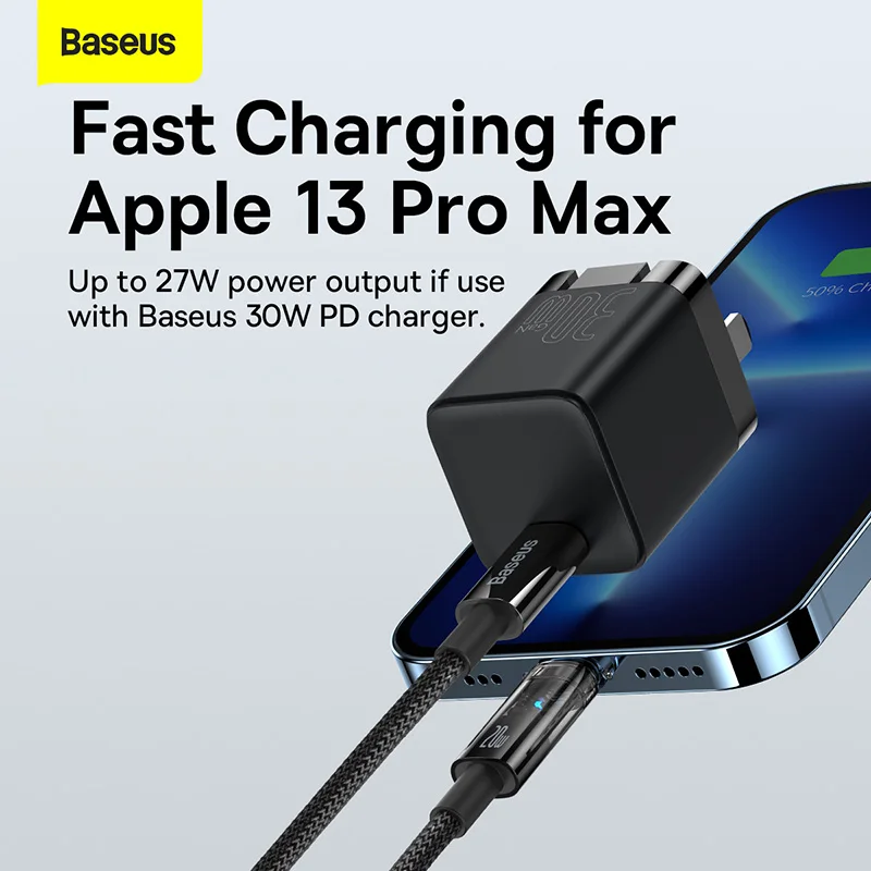 Baseus 20w Usb C Cable For Iphone 13 12 11 Pro Max Mini Auto Power-off Fast Charging Cord For Ipad Iphone Charger Cable - Mobile Phone Cables